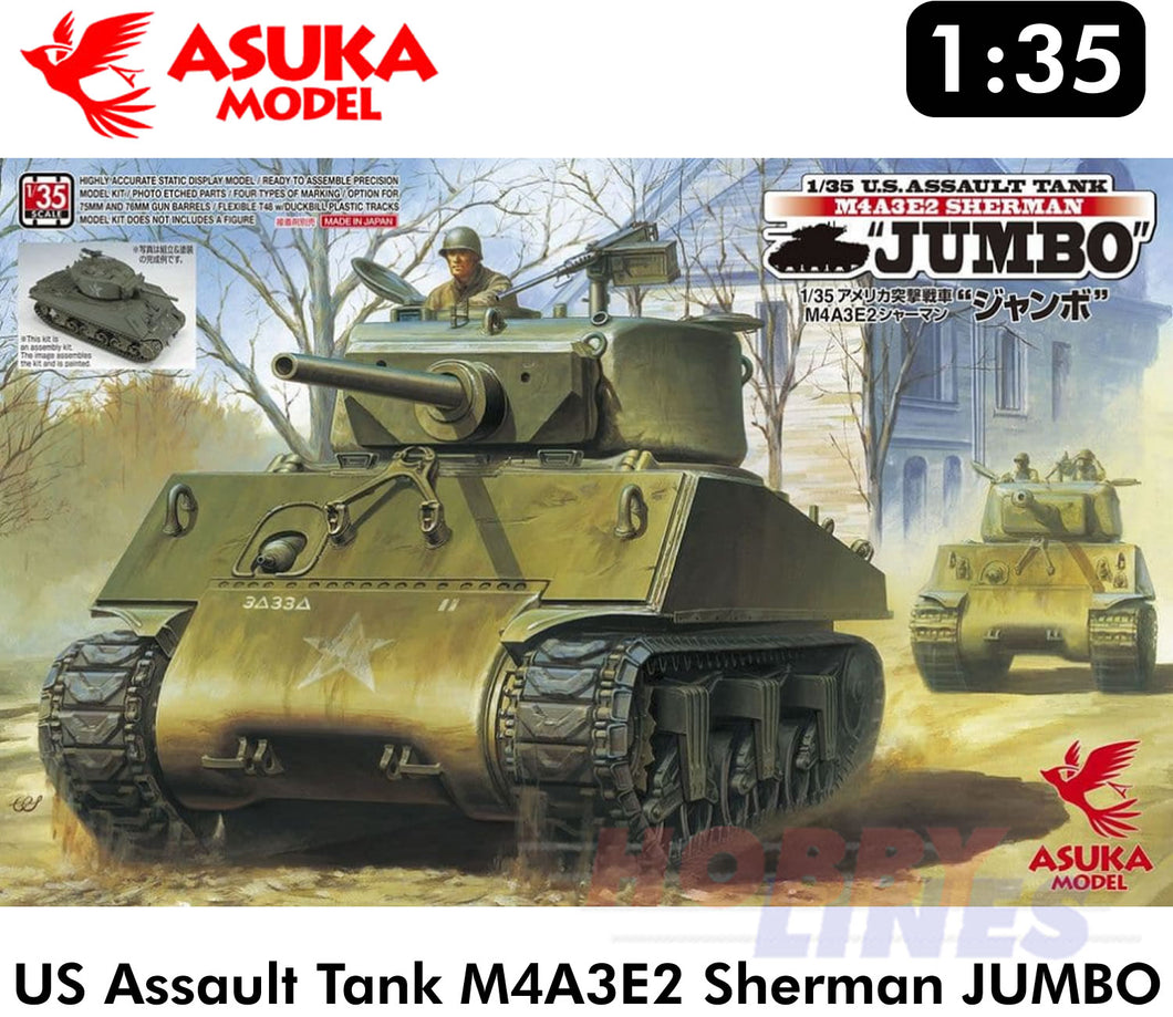 US ASSAULT TANK M4A3E2 SHERMAN JUMBO 1:35 scale model WWII kit ASUKA 35021