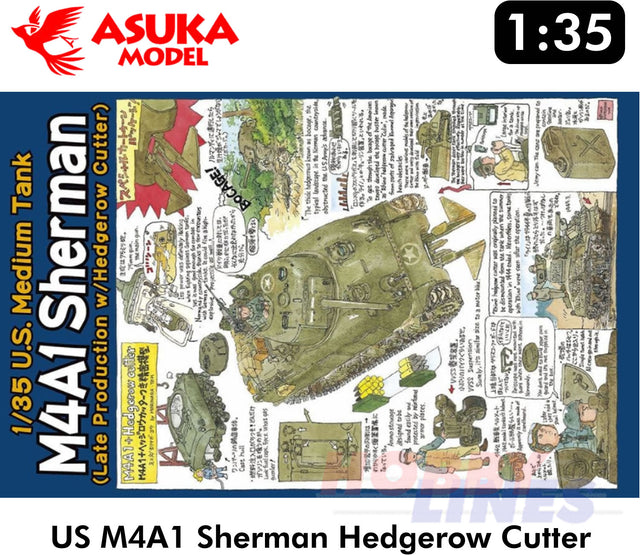 US M4A1 SHERMAN Hedgerow Cutter Medium Tank Late Prod. WWII 1:35 kit ASUKA 35022