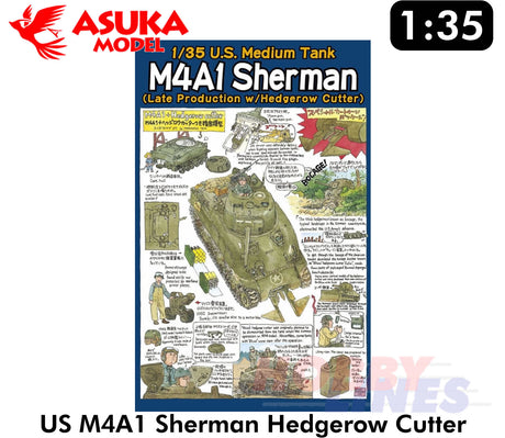 US M4A1 SHERMAN Hedgerow Cutter Medium Tank Late Prod. WWII 1:35 kit ASUKA 35022