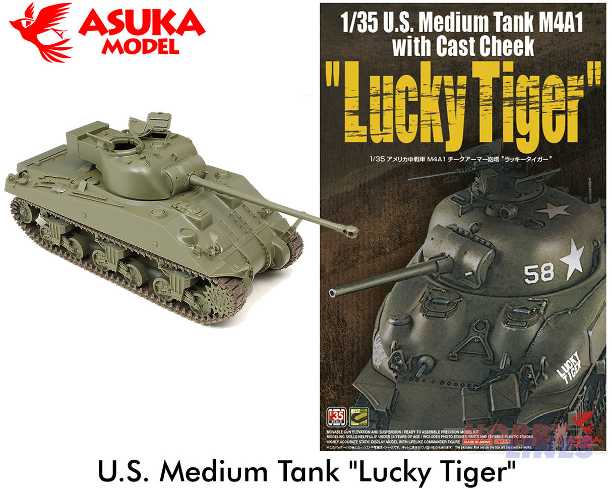 Asuka 1:35 U.S. MEDIUM TANK M4A1 Cast Cheek LUCK TIGER model WWII Tank kit 35035