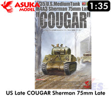 Load image into Gallery viewer, M4A3 COUGAR Sherman 75mm Late US Medium Tank WWII 1:35 kit ASUKA 35046
