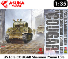 Load image into Gallery viewer, M4A3 COUGAR Sherman 75mm Late US Medium Tank WWII 1:35 kit ASUKA 35046
