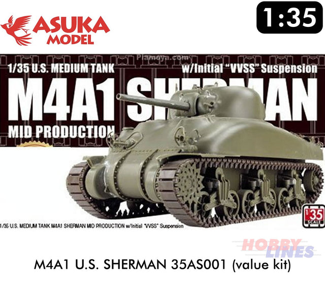 Asuka 1:35 M4A1 U.S. SHERMAN model WWII Tank kit 35AS001 (value kit)