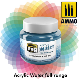 ACRYLIC WATER for Dioramas 250ml Range AMMO By Mig Jimenez  MIG2200/1/2/3