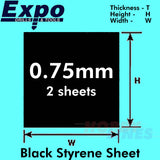 STYRENE SHEET BLACK 0.50-2.00mm 457x330mm A3 polystyrene plastic ABS Expo Tools