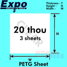 Load image into Gallery viewer, CLEAR PETG SHEET 0.5-0.75mm(20-30 Thou) 228 x 330mm pk 3 A4 plastic Expo Tools
