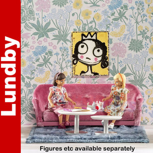 LIVING ROOM SET Sofa Tables Rug Painting Dolls House 1:18th scale LUNDBY Sweden