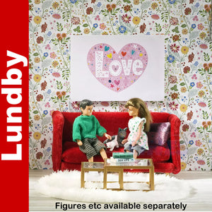 LIVING ROOM Set Sofa Table Rug picture Dolls House 1:18th scale LUNDBY Sweden