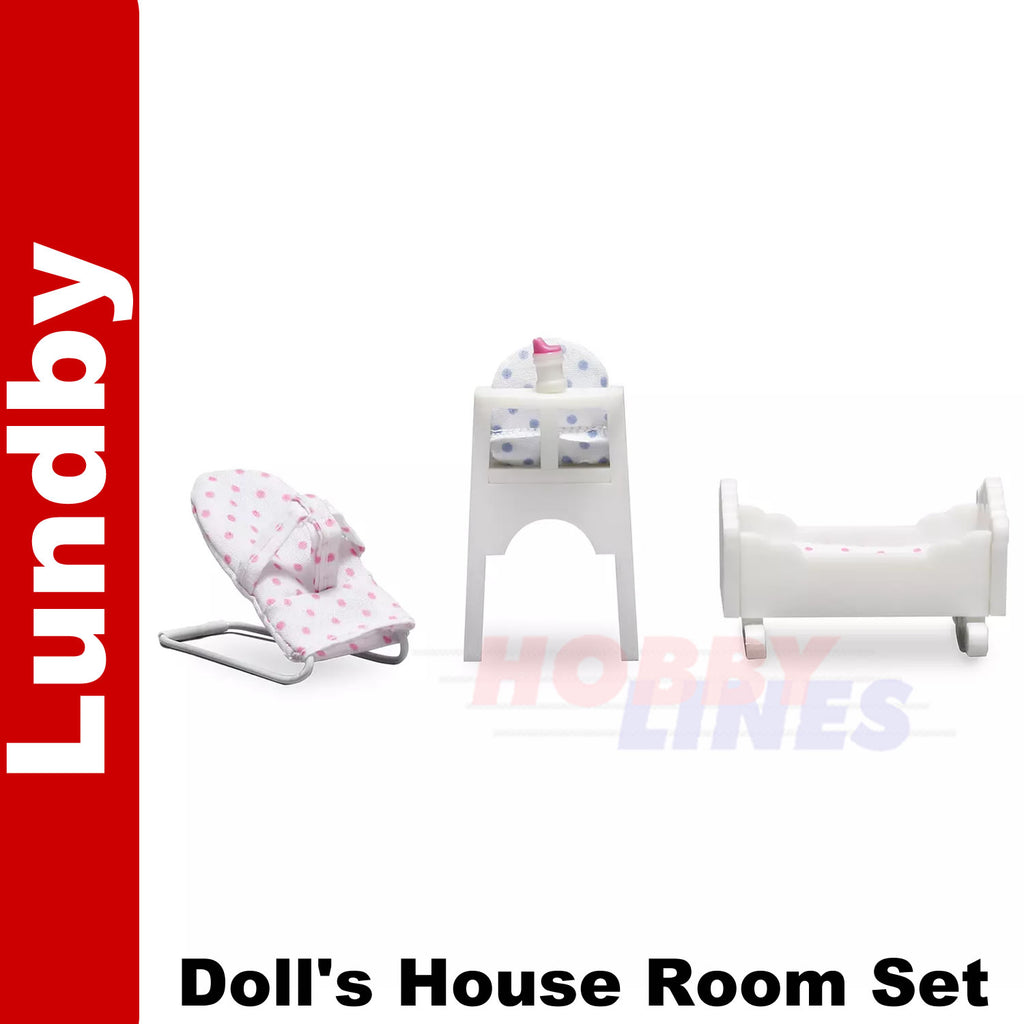 BABY FURNITURE SET Bouncer Chair Cradle  Doll's House 1:18th scale LUNDBY Sweden