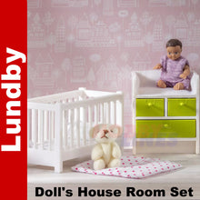 Load image into Gallery viewer, NURSERY SET Cot &amp; Changing Unit Doll&#39;s House 1:18th scale LUNDBY Sweden
