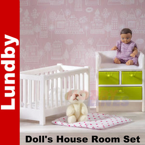 NURSERY SET Cot & Changing Unit Doll's House 1:18th scale LUNDBY Sweden