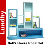 BOOKSHELF SET books ornaments shelves Doll's House 1:18th scale LUNDBY Sweden