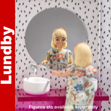 Load image into Gallery viewer, BATHROOM SUITE SET Basin Mirror Toilet Dolls House 1:18th scale LUNDBY Sweden
