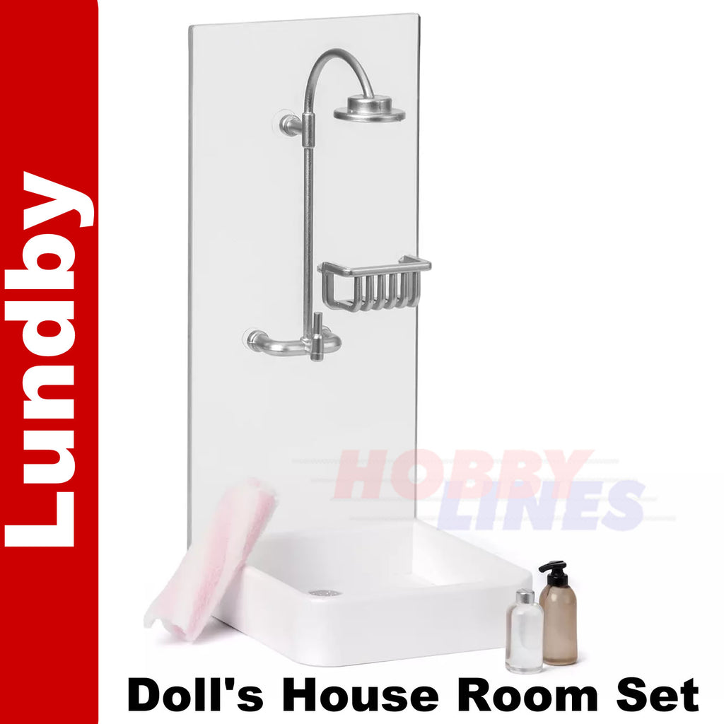 SHOWER SET Cubicle Towel Shampoo & Soap Dolls House 1:18th scale LUNDBY Sweden