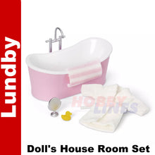 Load image into Gallery viewer, BATH SET Bathtub robe mirror rubber duck Dolls House 1:18th scale LUNDBY Sweden
