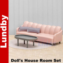 Load image into Gallery viewer, LIVING ROOM SET Sofa Coffe Table Cushions Dolls House 1:18th scale LUNDBY Sweden
