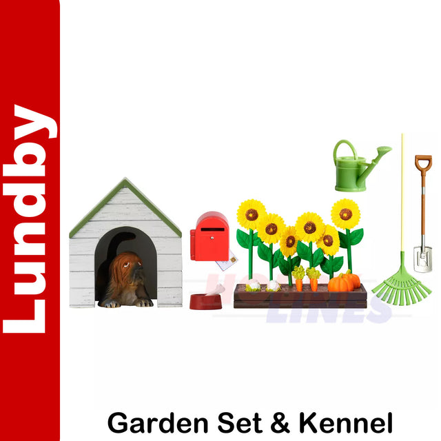 GARDEN SET & DOGHOUSE Dog & Kennel Dolls House 1:18th scale LUNDBY Sweden