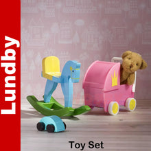 Load image into Gallery viewer, TOY SET Nursery Toys Rocking Horse etc Dolls House 1:18th scale LUNDBY Sweden
