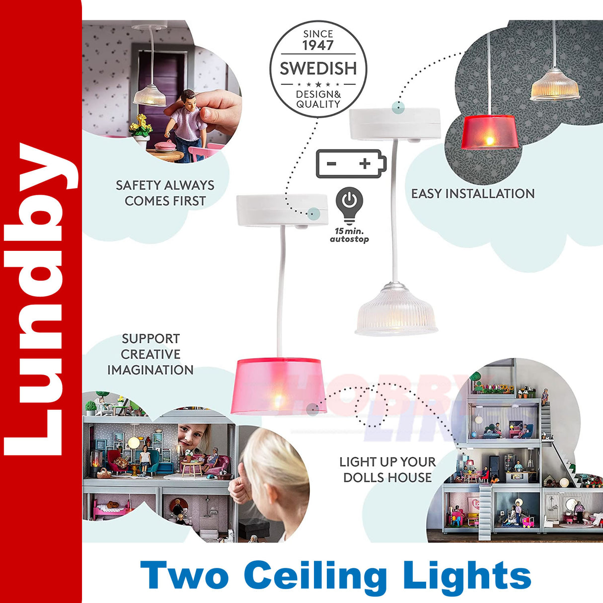 LUNDBY 2 CEILING LIGHTS  Doll's House 1:18th scale LUNDBY Sweden 60-6053-00