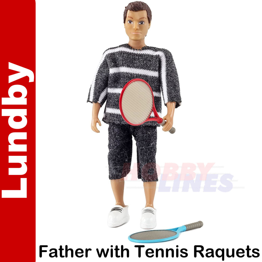 FATHER & 2 Tennis Racquets Male Figure Doll's House 1:18th scale LUNDBY Sweden