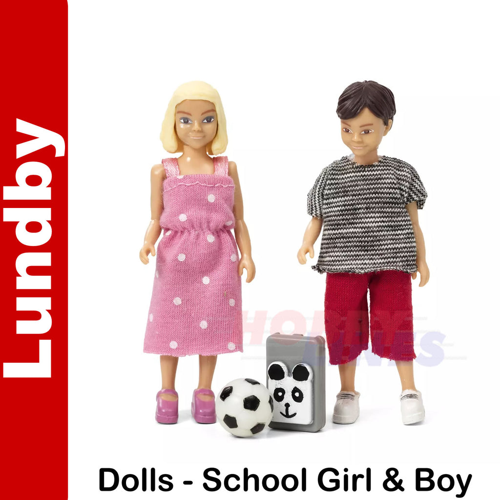 SCHOOL GIRL & BOY Backpack Football Dolls House 1:18th scale LUNDBY Sweden