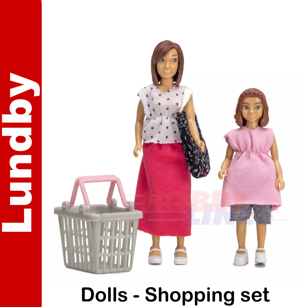 DOLL SET SHOPPING Basket & 2 Figures r Dolls House 1:18th scale LUNDBY Sweden