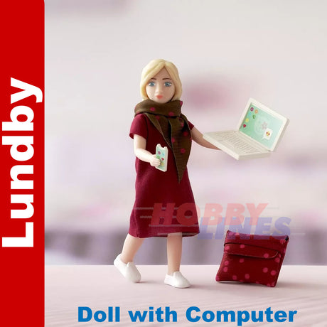 LUNDBY FIGURE & Lap Top COMPUTER Doll's House 1:18th jointed LUNDBY Sweden