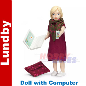 LUNDBY FIGURE & Lap Top COMPUTER Doll's House 1:18th jointed LUNDBY Sweden