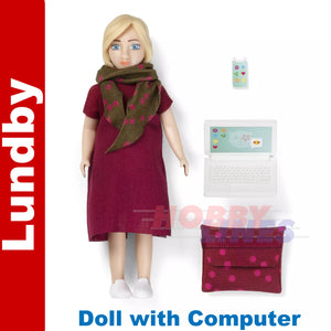 LUNDBY FIGURE & Lap Top COMPUTER Doll's House 1:18th jointed LUNDBY Sweden