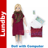 LUNDBY FIGURE & Lap Top COMPUTER Doll's House 1:18th jointed LUNDBY Sweden