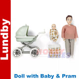 LUNDBY FIGURE with PRAM & BABY Doll's House 1:18th jointed LUNDBY Sweden