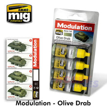 Load image into Gallery viewer, OLIVE DRAB Modulation Basic set Paint Modelling AMMO By Mig Jimenez Mig7003
