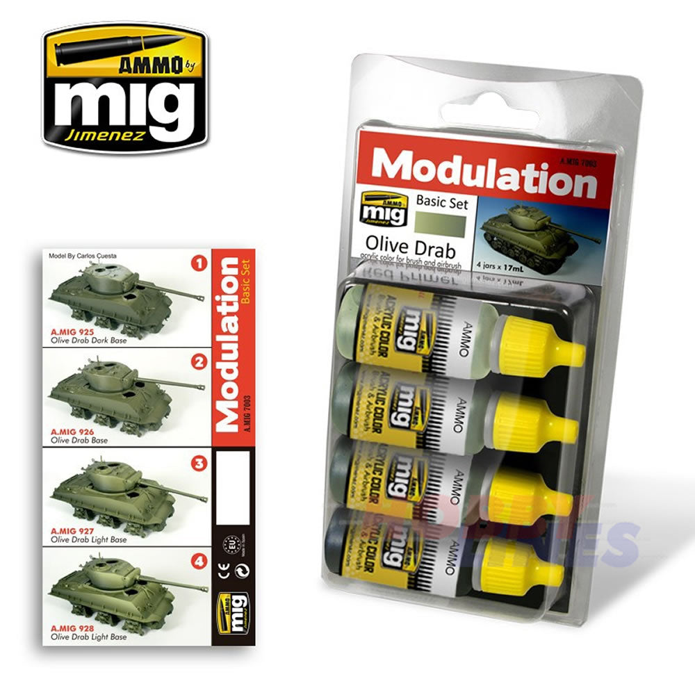 OLIVE DRAB Modulation Basic set Paint Modelling AMMO By Mig Jimenez Mig7003