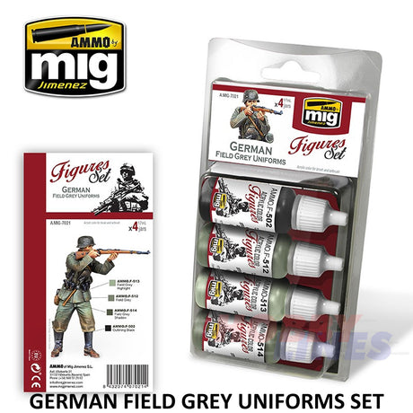 AMMO By Mig Jimenez GERMAN FIELD GREY UNIFORMS SET Mig7021 Paint Modelling