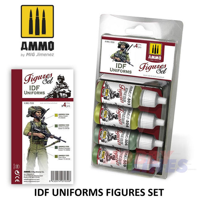 IDF UNIFORMS 4 colour paint set Israel Defence Forces AMMO by Mig Mig7030