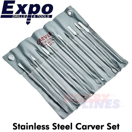Carver Set 12pc Stainless Steel plastic wallet 24 shaped heads Expo Tools 70835