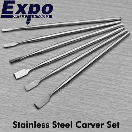 Carver Set 6 piece Chisel Edge Stainless Steel plastic wallet Expo Tools 70836