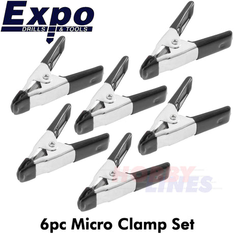 MICRO CLAMP SET 6 piece set 20mm jaw capacity non marking tips Expo Tools 71000