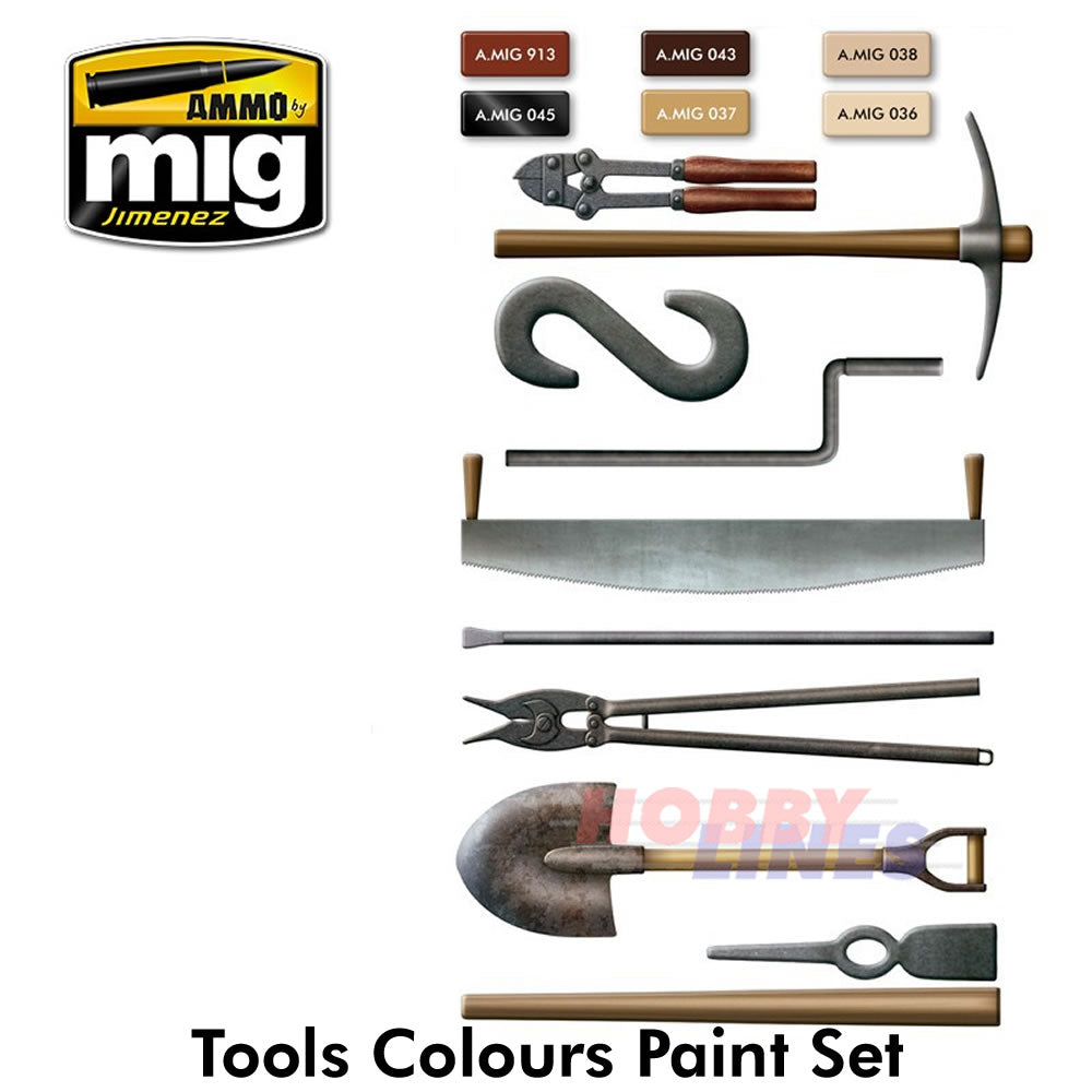 TOOL COLOURS PAINT Set Accurate colours for tools AMMO By Mig Jimenez Mig7112