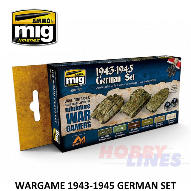 WARGAME 1943-1945 GERMAN Acrylic Colours 6 jars 17ml AMMO By Mig Jimenez Mig7117