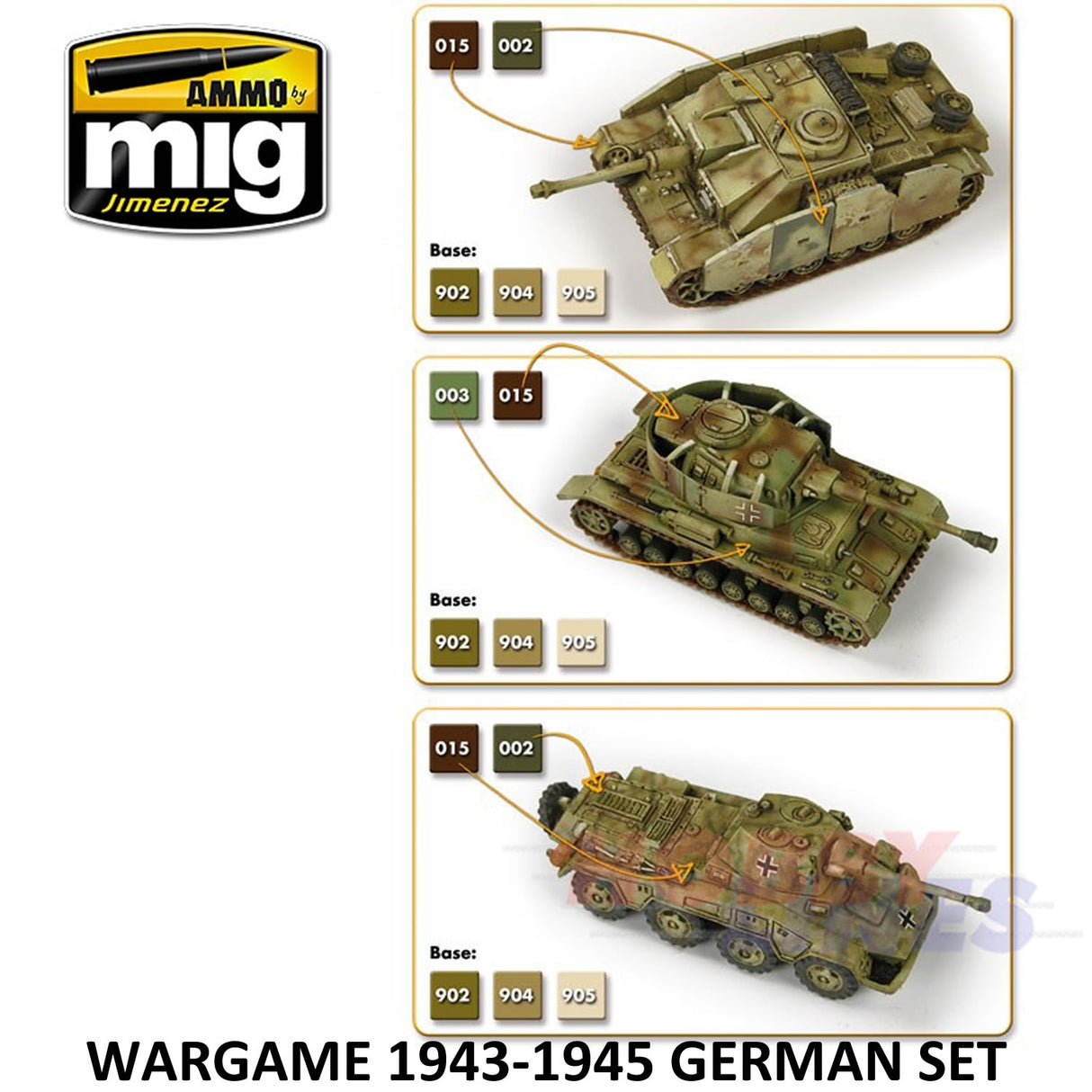 WARGAME 1943-1945 GERMAN Acrylic Colours 6 jars 17ml AMMO By Mig Jimenez Mig7117