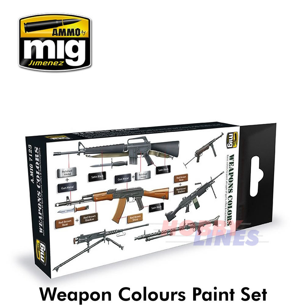 WEAPONS COLOURS ACRYLIC PAINT SET Paint Modelling AMMO By Mig Jimenez Mig7123