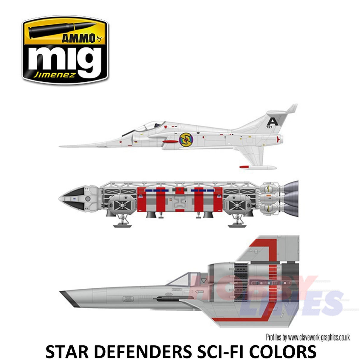 STAR DEFENDERS SCI-FI COLORS Set 6 jars 17mL Acrylic AMMO By Mig Jimenez Mig7130