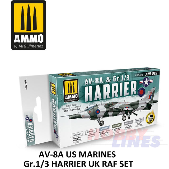 AV-8A US MARINES -Gr.1/3 HARRIER UK RAF 6 Jar Paint Set AMMO Mig Jimenez MIG7246
