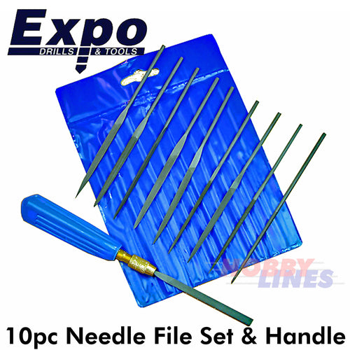 Needle File Set 10pc with Handle Expo Tools Round Flat Hand Square Oval 72502