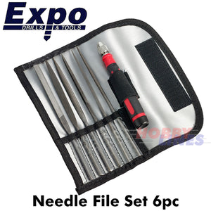 Needle File Set 6pc & Handle Superior Steel in wallet Expo Tools72504