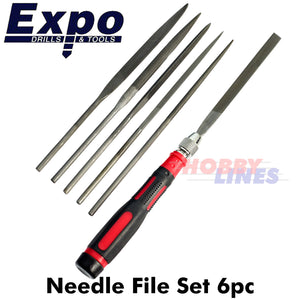 Needle File Set 6pc & Handle Superior Steel in wallet Expo Tools72504