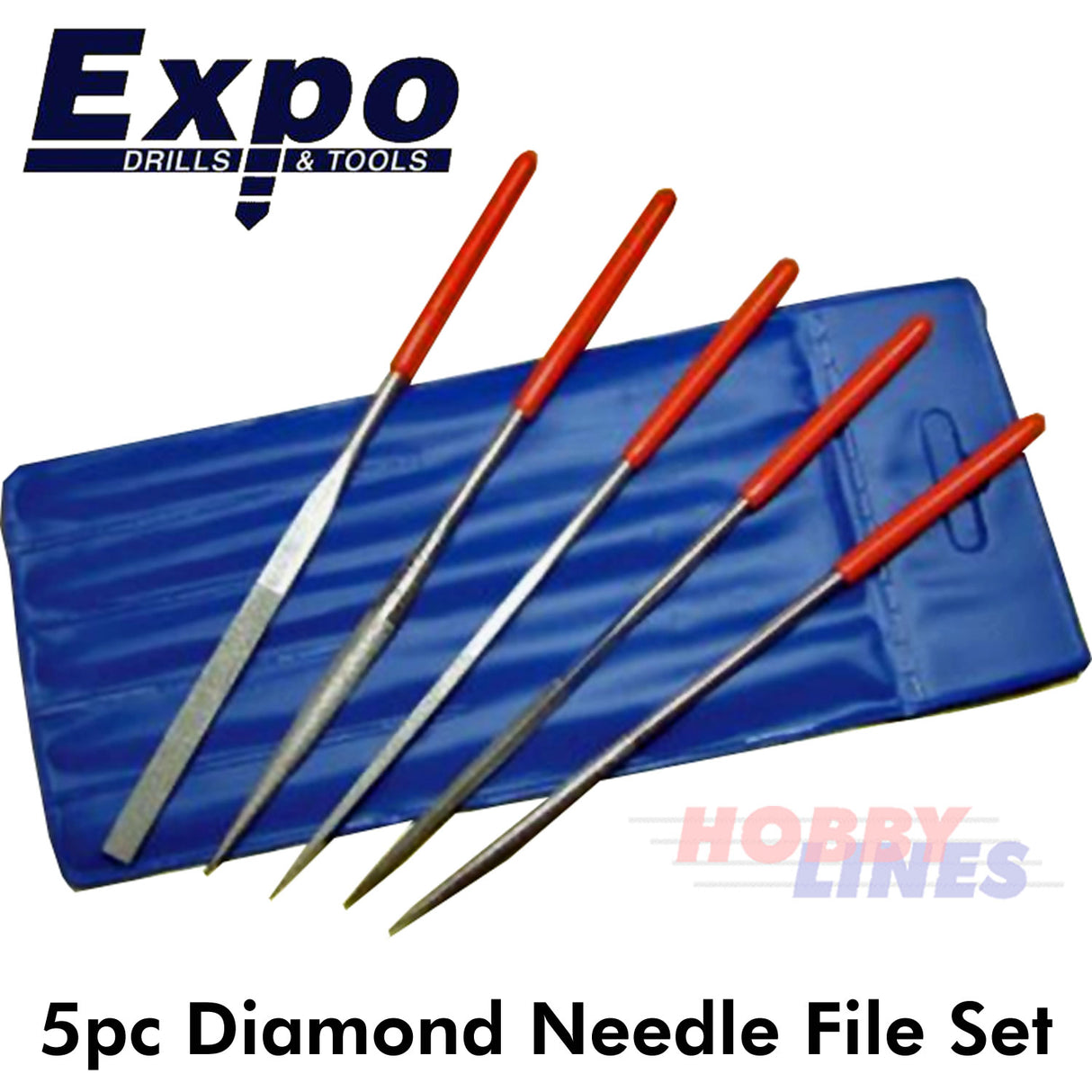 Needle File Set 5pc Diamond with Soft Grip handles Expo Tools Round Square 72512