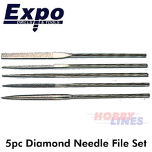 Load image into Gallery viewer, Needle File Set 5pc Diamond with Soft Grip handles Expo Tools Round Square 72512
