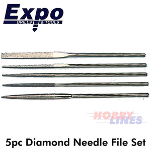 Needle File Set 5pc Diamond with Soft Grip handles Expo Tools Round Square 72512